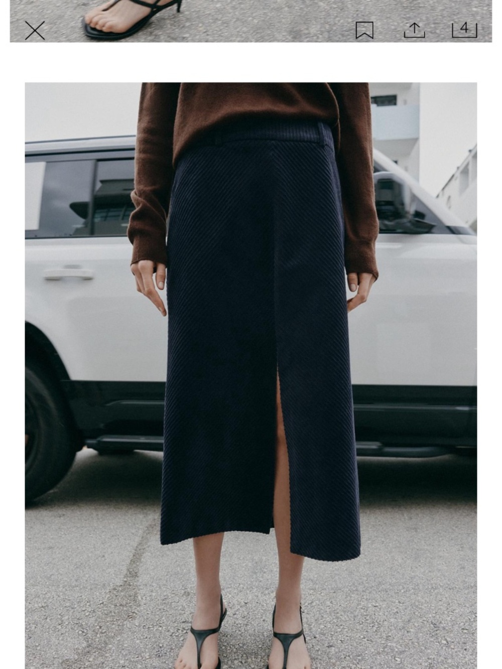 NWT Zara navy corduroy midi skirt